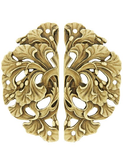 Ginkgo Leaf Hinge Plates - 1 1/2 inch x 2 1/2 inch in Antique Brass.